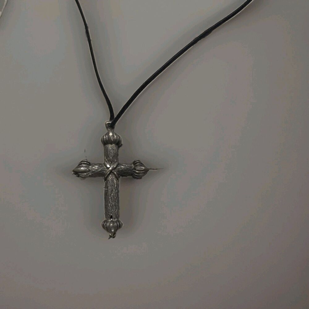 Rustic Gothic Cross Pendant Necklace – Pewter Style Textured Metal Crucifix